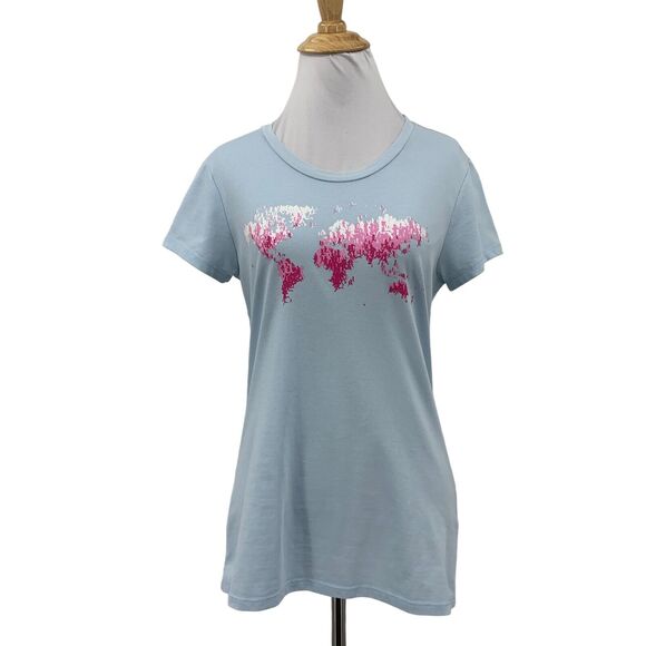 Nike Human Race Retail Tee Womens M Medium Baby Blue Fit Dry Map Print Shirt - Picture 1 of 11